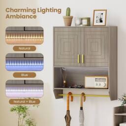 Costway Wall Mounted Bathroom Cabinet Medicine Cabinet w/ 3-Color Lights in Grey - thumbnail 9