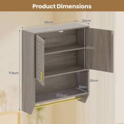Costway Wall Mounted Bathroom Cabinet Medicine Cabinet w/ 3-Color Lights in Grey - thumbnail 2