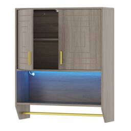 Costway Wall Mounted Bathroom Cabinet Medicine Cabinet w/ 3-Color Lights in Grey - thumbnail 5