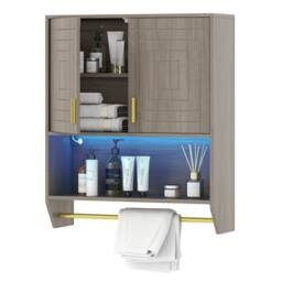 Costway Wall Mounted Bathroom Cabinet Medicine Cabinet w/ 3-Color Lights in Grey - thumbnail 4