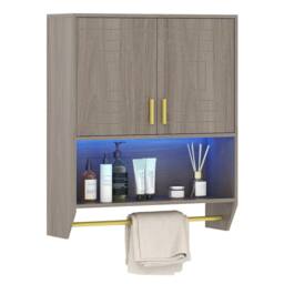 Costway Wall Mounted Bathroom Cabinet Medicine Cabinet w/ 3-Color Lights in Grey