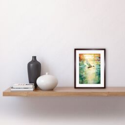 "Artery8 Wall Art Print Black Headed Gull Flying Over a Calm Sea at Sunset Artwork Framed 9X7 Inch in Brown - Size: W7"" x H9""" - thumbnail 2