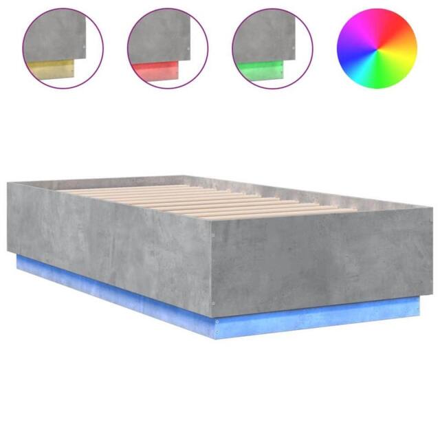 Berkfield Home Bed Frame with LED without Mattress Concrete Grey 75x190 cm Small - Size: Small Single - image 1