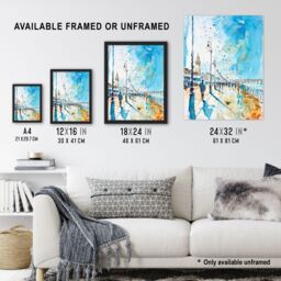 Artery8 Walk on the Promenade Watercolour Painting Framed Art Print in Blue - Size: A4 - thumbnail 3