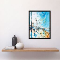Artery8 Walk on the Promenade Watercolour Painting Framed Art Print in Blue - Size: A4 - thumbnail 4