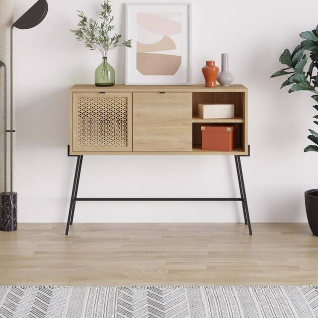 FWStyle Naive 2 Door 2 Shelf Sideboard Sapphie Oak Effect Metal Frame in Brown - image 1