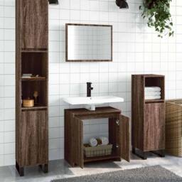 Berkfield Home 2 Piece Bathroom Furniture Set Brown Oak Engineered Wood - thumbnail 2