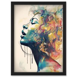 Artery8 Sensual Woman Female Profile Portrait Soft Pastel Colour Modern Watercolour Painting Artwork Framed Wall Art Print A4 in Black - thumbnail 1