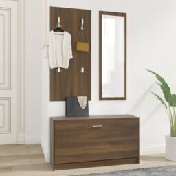 Berkfield Home 3-in-1 Shoe Cabinet Set Brown Oak Engineered Wood - thumbnail 3
