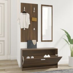 Berkfield Home 3-in-1 Shoe Cabinet Set Brown Oak Engineered Wood - thumbnail 1