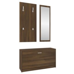 Berkfield Home 3-in-1 Shoe Cabinet Set Brown Oak Engineered Wood - thumbnail 5