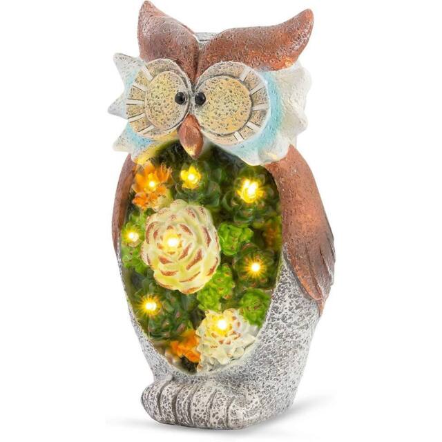 Globrite Owl Figurine with Solar Powered LED Light - Resin Garden Statue - image 1
