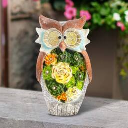 Globrite Owl Figurine with Solar Powered LED Light - Resin Garden Statue - thumbnail 3