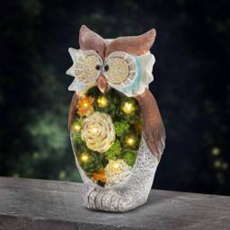 Globrite Owl Figurine with Solar Powered LED Light - Resin Garden Statue - thumbnail 2