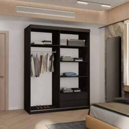 MN Furniture Sudan Sliding Mirror Wardrobe-LED Light W150cm x H217cm in Black - thumbnail 3