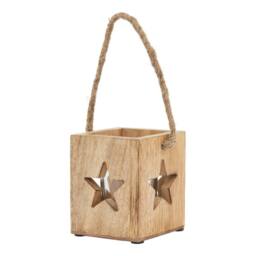 Hill Interiors Wooden Star Tealight Holder 10cm x 10cm x 10cm in Brown - Size: 10 cm x 10 cm x 10 cm - thumbnail 2