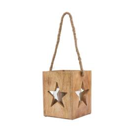 Hill Interiors Wooden Star Tealight Holder 10cm x 10cm x 10cm in Brown - Size: 10 cm x 10 cm x 10 cm - thumbnail 1