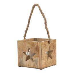 Hill Interiors Wooden Star Tealight Holder 10cm x 10cm x 10cm in Brown - Size: 10 cm x 10 cm x 10 cm - thumbnail 3