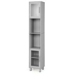 Costway Bathroom Tall Cabinet Slim Freestanding Storage Organizer Cupboard 2 Glass Doors in Grey - thumbnail 5