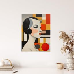 "Wee Blue Coo Wall Art Print Vintage Bauhaus 1920s Portrait Oil Painting Geometric Shapes & Elegant Lady Poster - Size: W18"" x H24""" - thumbnail 4