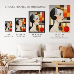 "Wee Blue Coo Wall Art Print Vintage Bauhaus 1920s Portrait Oil Painting Geometric Shapes & Elegant Lady Poster - Size: W18"" x H24""" - thumbnail 3