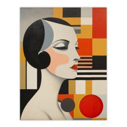 "Wee Blue Coo Wall Art Print Vintage Bauhaus 1920s Portrait Oil Painting Geometric Shapes & Elegant Lady Poster - Size: W18"" x H24""" - thumbnail 1