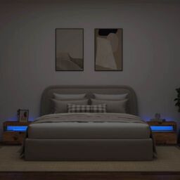 Berkfield Home Bedside Cabinet with LED Lights Old Wood 60x35x40 cm Engineered Wood in Brown - Size: 60 x 35 x 40 cm - thumbnail 5