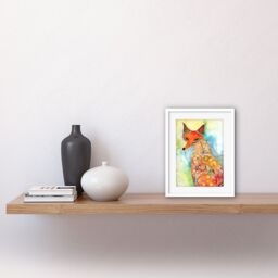 "Artery8 Wall Art Print Sitting Fox Folk Art Watercolour Painting Artwork Framed 9X7 Inch in White - Size: W7"" x H9""" - thumbnail 2