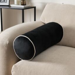 OHS Matte Velvet Filled Bolster Cushion Scatter Throw Pillow in Black - thumbnail 1