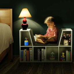 Gymax Storage Shelf Bookcase Cube Organizer Cabinet With Seat Cushion in White - thumbnail 7