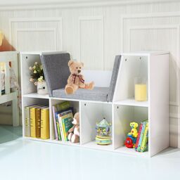 Gymax Storage Shelf Bookcase Cube Organizer Cabinet With Seat Cushion in White - thumbnail 2