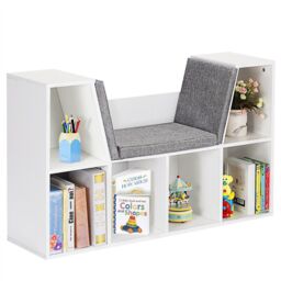 Gymax Storage Shelf Bookcase Cube Organizer Cabinet With Seat Cushion in White - thumbnail 1