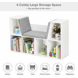 Gymax Storage Shelf Bookcase Cube Organizer Cabinet With Seat Cushion in White - thumbnail 3