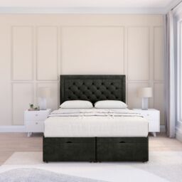 Sloomy Montana Dumfries Fabric Ottoman Bed End Opening With Sprung Memory Mattress & 26 Inch strut Headboard in Black - Size: King - thumbnail 2