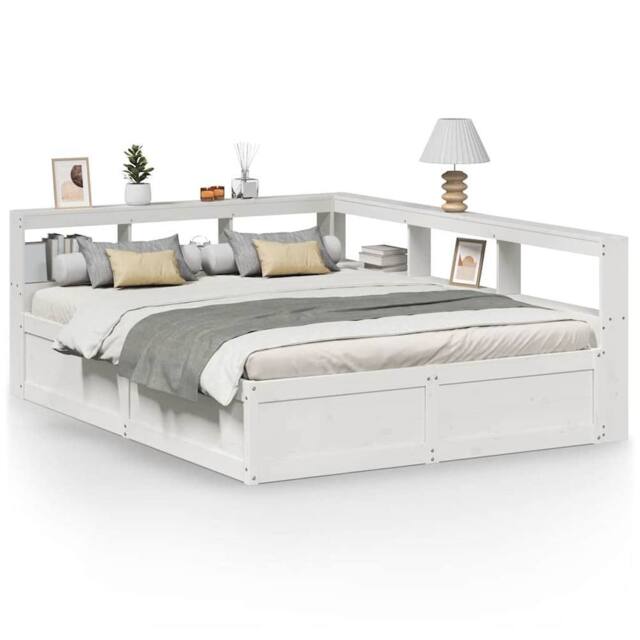 Berkfield Home Bookcase Bed without Mattress White 150x200cm Solid Wood Pine - Size: 150x200 cm - image 1