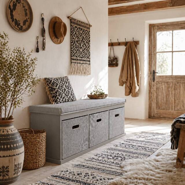 Wyld Haus Marari Grey 3 Drawer Shoe Storage Bench with Padded Seat - image 1