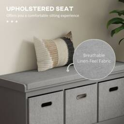 Wyld Haus Marari Grey 3 Drawer Shoe Storage Bench with Padded Seat - thumbnail 4