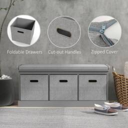 Wyld Haus Marari Grey 3 Drawer Shoe Storage Bench with Padded Seat - thumbnail 6