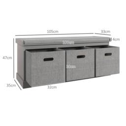 Wyld Haus Marari Grey 3 Drawer Shoe Storage Bench with Padded Seat - thumbnail 3