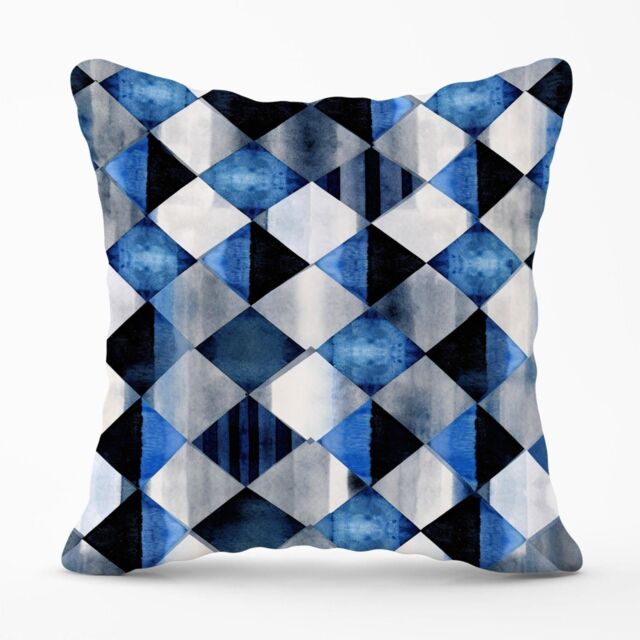 Warren Reed - Designer Square Checkered Pattern Outdoor Cushion in Blue - Size: 45 cm x 45 cm - image 1