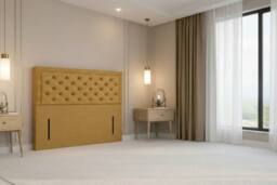 "Nexus Mattresses Ltd Tuscany Plush Divan Bed Base No Drawers - 54"" Headboard in Mustard - Size: Small Single" - thumbnail 5