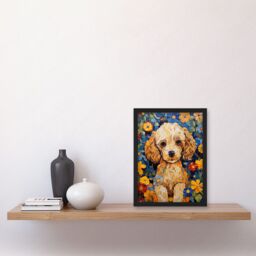 Artery8 Wall Art Print Cockapoo Puppy Oil Painting Colourful Bright Bold Floral Fun Artwork Framed A4 in Black - thumbnail 2