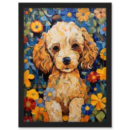 Artery8 Wall Art Print Cockapoo Puppy Oil Painting Colourful Bright Bold Floral Fun Artwork Framed A4 in Black - thumbnail 1