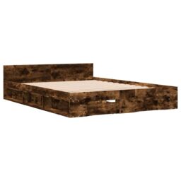 Berkfield Home Bed Frame with Drawers without Mattress Smoked Oak 140x200 cm in Brown - thumbnail 3