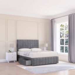 "Sloomy California Divan Bed Base Slate Naples 4 Drawers 12"" Footboard & 54"" Floor Standing Headboard in Dark Grey - Size: King" - thumbnail 1