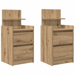 Berkfield Home Bedside Cabinets with 2 Drawers 2 pcs Artisan Oak 38x34x80 cm in Brown - Size: 38 x 34 x 80 cm - thumbnail 2