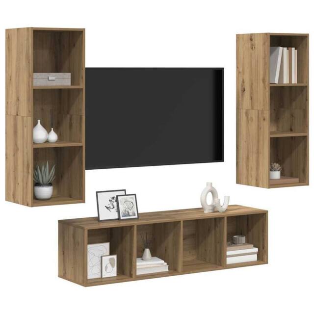 Berkfield Home TV Cabinet Set with Shelf 3 pcs Artisan oak 37 x 37 x 142.5 cm in Brown - image 1