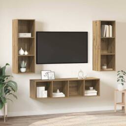 Berkfield Home TV Cabinet Set with Shelf 3 pcs Artisan oak 37 x 37 x 142.5 cm in Brown - thumbnail 2