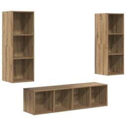 Berkfield Home TV Cabinet Set with Shelf 3 pcs Artisan oak 37 x 37 x 142.5 cm in Brown - thumbnail 3