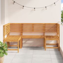 Berkfield Home 3-Piece Garden Bench Set - Solid Acacia Wood in Brown - thumbnail 3